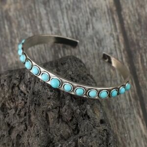 Silver Plated Synthetic Turquoise Southwestern Boho Cuff Bracelet